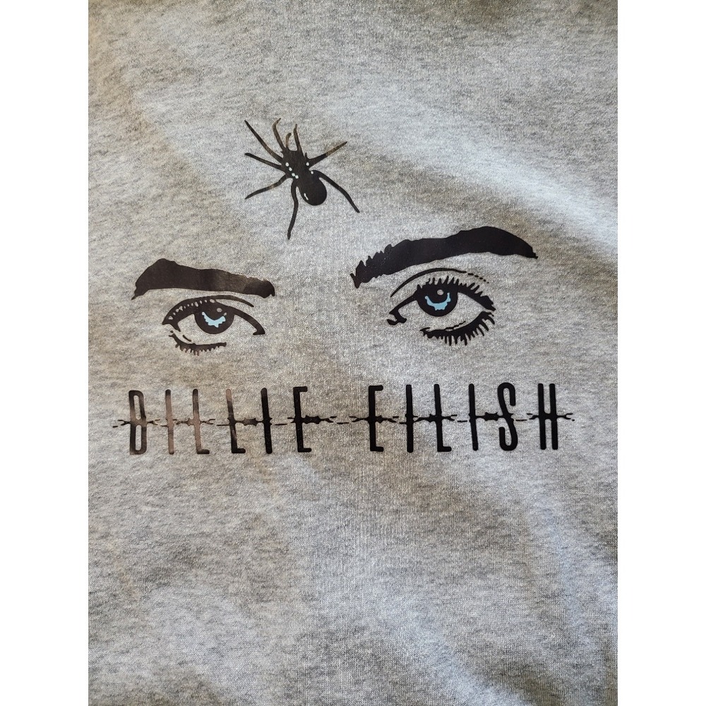 Unisex Billie Eilish Graphic Hoodie Gray Spider Eyes Barbed Wire Mens Large - Picture 2 of 6